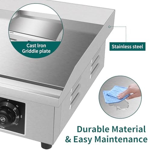 Commercial Electric Griddle 22", Flat Top Grill, Countertop Griddle, 1600W 110V, Non-Stick Stainless Steel Teppanyaki Grill, Adjustable Temperature Control 122℉-572℉ for Restaurant Kitchen