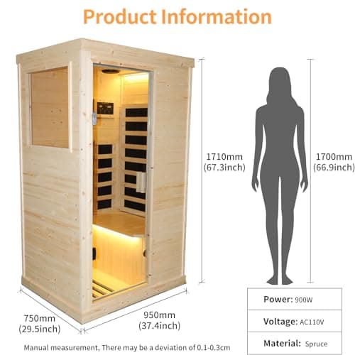 Far Infrared Wooden Sauna Room Home Sauna Spa Dry Saunas Single Person Spa Finland Spruce Wood fit for 7ft Person