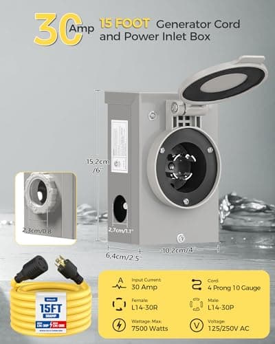 30 Amp Generator Cord and Pre-drilled Power Inlet Box Kit, NEMA L14-30P to L14-30R, 15FT 4 Prong 10 Gauge STW Wire with Twist Lock Connector, L14-30P Inlet Box for Generator to House, ETL Listed