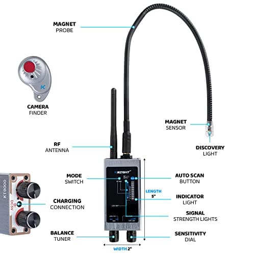 KT-9000 Premium Hidden Devices Detector by Knight Electronics - Hidden Camera Detectors RF Detector & Bug Detector | Hidden Camera Finder for GPS Tracking/Radio Frequency Signal Detection Anti Spy