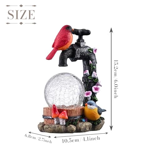 TERESA'S COLLECTIONS Cardinal Garden Decor for Outside, Red Bird Outdoor Statues with Solar Lights, Resin Garden Ornament for Lawn Porch Yard, Robin Gifts for Women Mom, 6"