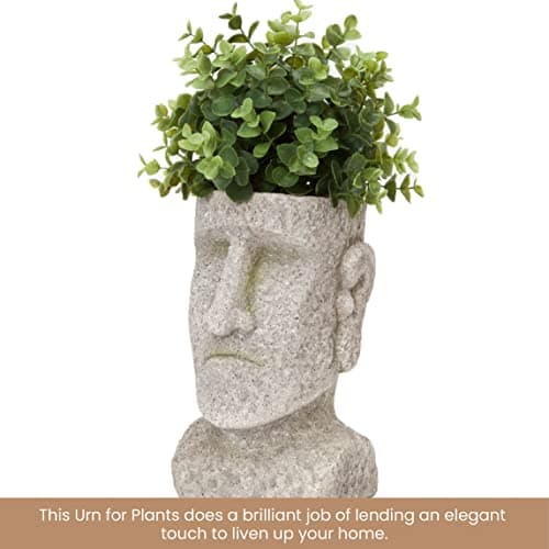 Bits and Pieces - Easter Island Head Statue Planter - Large Garden Decorations - Polyresin Sculpture - Indoor/Outdoor Moai Statue Planter - Moai Head Urn for Plants - 8.75" Tall