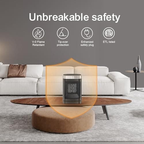 Small Portable Space Heater for Indoor Use - with 70°Rotating Feature, JIBUFI 1500W PTC Electric Heater, Rapid and Safe Heating, Remote Control, 1-12 Hr Timer for Bedroom, Office