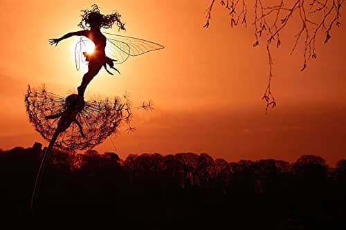 Flower Fairy Dancing with Dandelion Garden Art Sculpture Stainless Steel Statue Christmas Halloween Decoration for Outdoor Yard Courtyard Lawn Patio Metal Ornaments (Open Hands)