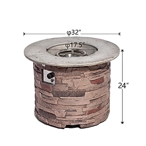 COSIEST Outdoor Propane Concrete Fire Pit Table w Imitation Stone Surface 32-inch Round Fire Table, CSA Certified, 40,000 BTU Stainless Steel Burner, Free Lava Rocks, Fits 20lb Tank Inside