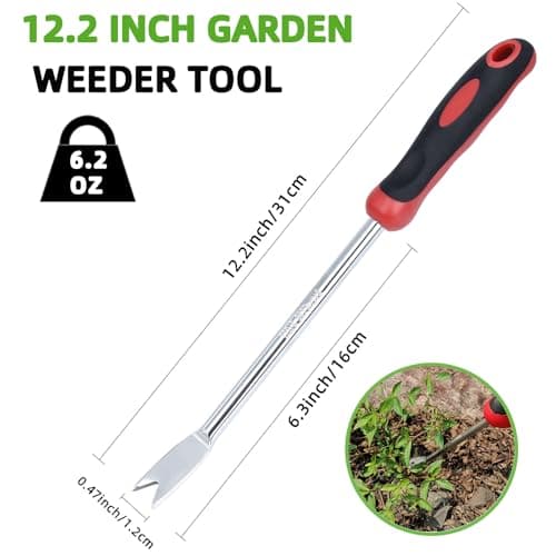 Weed Puller Tool, Dandelion Weeder Puller Tool with Soft Handle, Two-Pronged Fork Weed Remover Tool for Easy Weed Removal, Stainless Steel Garden Weeder Tool for Lawn Farmland Gardening Tools