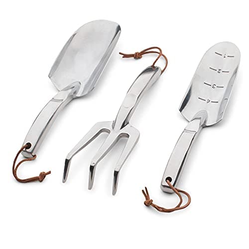 Kings County Tools Trowel, Shovel and Garden Fork Set | Polished Cast-Aluminum | Soil Cultivation Kit | Great for All Ground Conditions | Smooth Handle with Thumb Recess