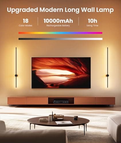 40" Battery Operated Wall Sconce, 10000mAh Rechargeable Wireless Sconces Set of 2, Dimmable Wall Sconces with Remote Control, 18 Color Modes Non Hardwired Wall Sconces, 10 Hours Using Time