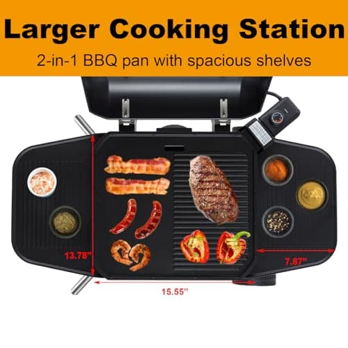 Outdoor Electric Grill & Griddle, 1500 Watts, Black