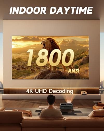 4K Projector HDR Netflix Certified, 1800ANSI Daylight Use, Dolby Audio, NFC, Smart TOF Autofocus, Shorter Throw, WiFi 6, Bluetooth 5.4, HDMI ARC, Proyector 4K Ultra HD Movie Gaming TV High Brightness