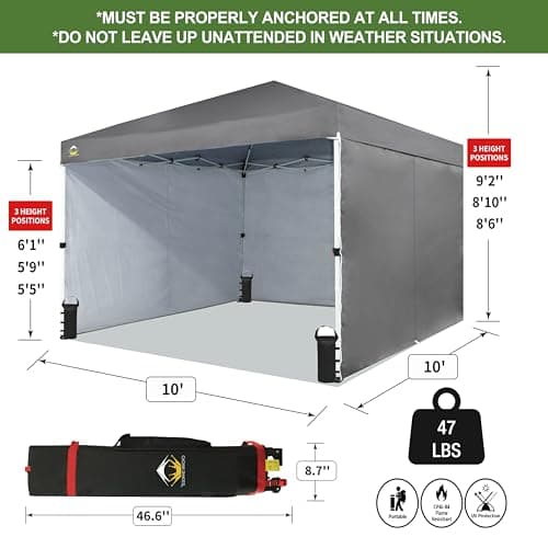 CROWN SHADES 10X10 Comercial Instant Canopy Pop Up Tent with Center Lock (10x10 with 4 Sidewalls, Grey)