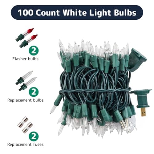 PREXTEX 100 Count Clear Easter Lights - 20 ft Ultra Bright String Lights with Green Wire for Indoor and Outdoor Use, Christmas Trees, Holidays, Patios and Garden