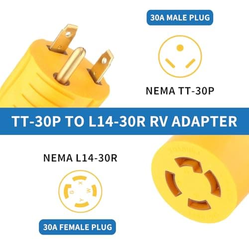 NEMA TT-30P to L14-30R Adapter, 30 Amp 3 Prong Male to 4 Prong Female Twist Locking RV Generator Plug Adapter for Campers and Portable Generators