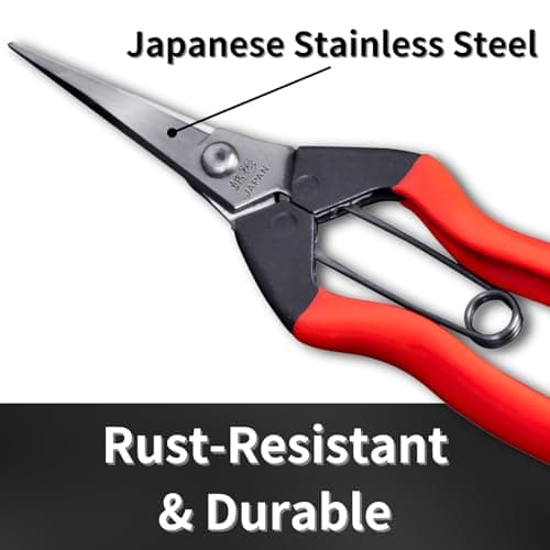 Japanese Trimming Scissors 7.2" Precision Pruning Shears with Pointed Tips, Razor-Sharp Japanese Stainless Steel Blade, Non-Slip Spring-Loaded Handle, Made in Japan