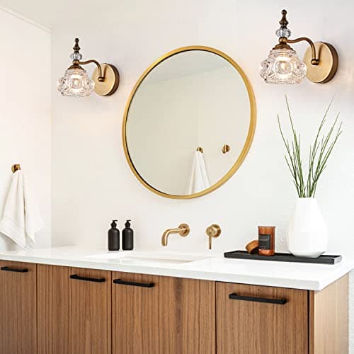 Vintage Wall Sconces, 1-Light Wall Lighting with Crystal Glass Shade, Matte Brushed Antique Brass Finish, Crystal Wall Light, Wall Lamp for Bathroom, Bedroom,Hallway(G9 Base)