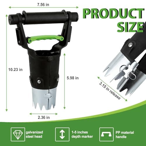 Hugeleaf Bulb Planter Tool, 1-5 Inch Depth Garden Bulb Planter with Comfortable Grip Handle, Galvanized Steel Serrated Edge for Planting Tulip Daffodils Dahlias Onions