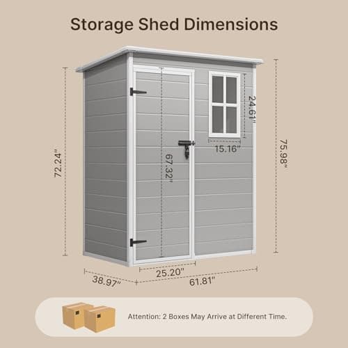 Gizoon 5X3 FT Resin Outdoor Storage Shed, Plastic Garden Sheds with Floor to Store Patio Furniture, Gardening Tools, Outside Patio Storage House with Lockable Door for Backyard, Lawn, Grey