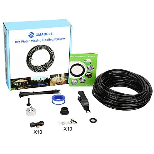 Misting Cooling System, DIY 33FT(10M) Misting Line +10 Brass Mist Nozzles+ a Brass Connector(3/4'') Outdoor Mister System for Patio Waterpark Garden Trampoline Greenhouse