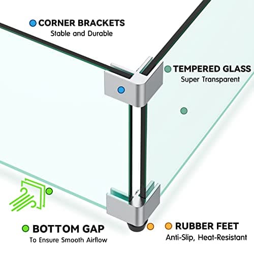Skyflame Fire Pit Table Glass Wind Guard - 54" x 12", Thick Linear Heat-Resistant Tempered Glass Flame Shields with Hard Aluminum Corner Brackets and Rubber Feet for Propane, Gas, Outdoor
