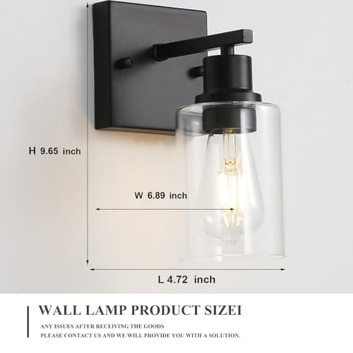 EMONG Single Lights Bathroom Light Fixtures, Matte Black Vanity Light with Glass Shade, Modern Wall Sconces Lighting for Bathroom,Mirror,Farmhouse,Hallway
