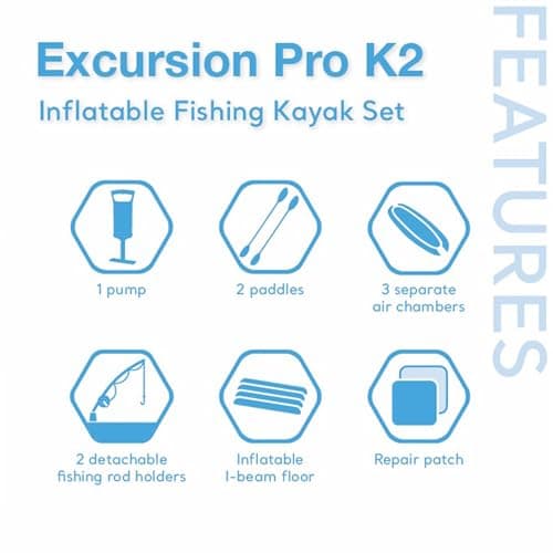 Intex 68309EP Excursion Pro K2 Inflatable Kayak Set: Includes Deluxe 86in Kayak Paddles and High-Output Pump – SuperTough PVC – Adjustable Bucket Seat – 2-Person – 400lb Weight Capacity