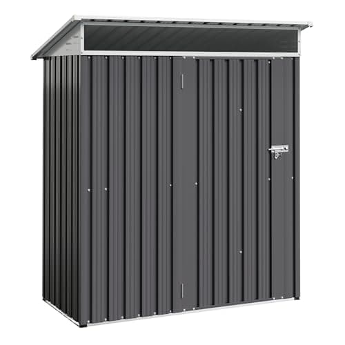 Shintenchi 5x3 FT Outdoor Storage Shed with Window, Outdoor Waterproof Storage Shed Metal Garden Shed with Lockable Single Door, Weather Resistant Tool Storage House Shed for Garden,Backyard,Drak Gray