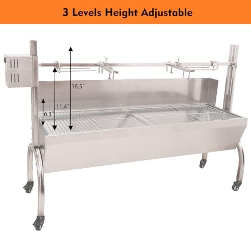 50W Rotisserie Grill With Wind Screen - 51 Inch BBQ Outdoor Pig & Lamb Spit Roaster - 132LBS/60KG Stainless Steel Charcoal Spit Rotisserie Grill for Camping & Outdoor Barbecue