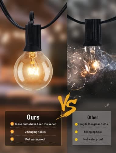 Brightown Outdoor String Lights 25FT G40 Globe Patio Lights with 27 Edison Glass Bulbs(2 Spare), Waterproof Connectable Hanging Light for Backyard Porch Balcony Party Decor, E12 Socket Base, Black