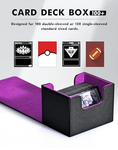 ZLCA Card Deck Box for Trading Cards, MTG Commander Deck Box Holds 120+ Single Sleeved, Leather Magnetic Card Storage Case Fits for TCG CCG Magic (Black& Purple)