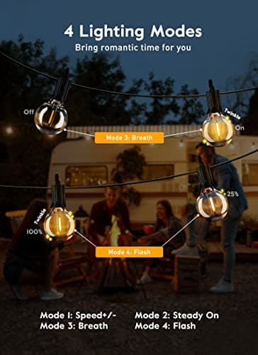 Brightown 38Ft Outdoor String Lights with Remote & 15 Shatterproof LED Bulbs - Waterproof Patio Hanging Lights for Porch Balcony Bistro Cafe