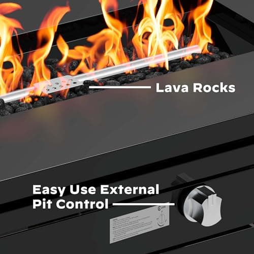 Ciays 42 Inch Gas Fire Pit Table, 60,000 BTU Propane Fire Pits for Outside with Steel Lid and Lava Rock, 2 in 1 Fire Pit Table Gatherings Parties on Patio Deck Garden, CSA-Listed, Black,CIFPT5B