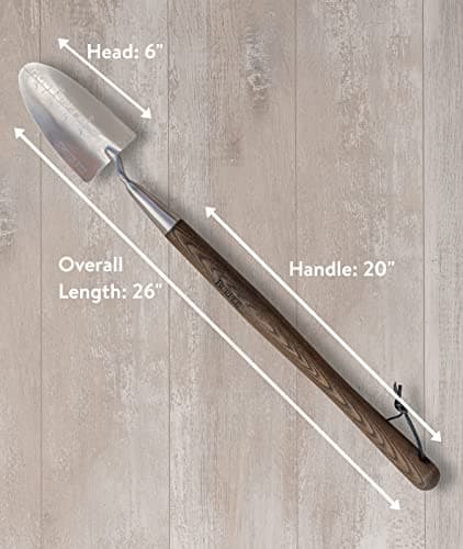 Burpee 26" Stainless Steel Durable Trowel with 20" Long Handle, 6" Shovel Head | Leather Strap for Hanging Storage | 10 Year Garden Tool Warranty