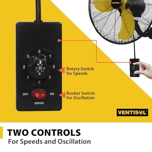 VENTISOL 20 Inch Wall Mount Fan Oscillating, High Velocity Industrial Wall Fan for Indoor, Commercial, Residential, Warehouse, Greenhouse, Workshop, Basement