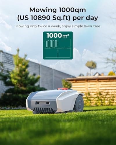 Robot Lawn Mower with GPS Navigation & 200m Boundary Wire, Mows Up to 1000qm per Day, Mowing Map & Schedule, Grid Shaped Mowing Path, Custom Mowing, GPS Anti-Theft, IPX5