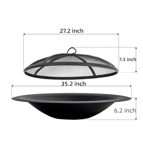 35 inch Steel Fire Pit Bowl for DIY or Replacement Existing Fire Pits, Wood Burning Fire Pit Bowl with Spark Screen &Fire Poker, Fireplace for Backyard, Porch, Deck, Camping, BBQ(Smooth)