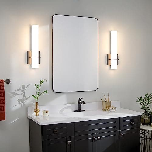 Modern LED Wall Sconces Set of Two,18W 3000K Dimmable LED Sconces Wall Lighting,Bathroom Vanity Light Fixture Acrylic Shade,Hardwired Wall Light Fixtures for Living Room Bedroom Hallway(Black)