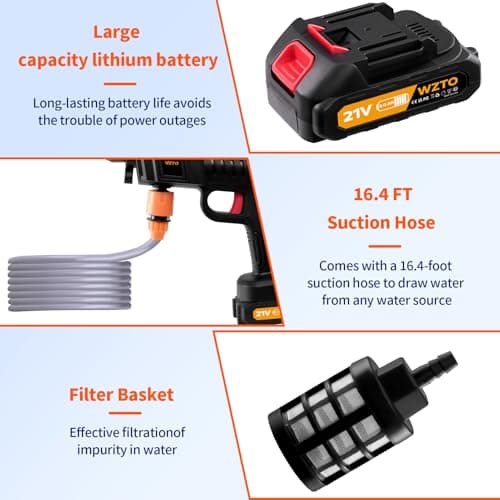 Cordless Pressure Washer,1500W Portable Battery Pressure Washer, 60Bar/870 PSI High Pressur𝗲 Washer Gun with 2 Nozzles, 2 Battery, 5m Hose Cordless Jet Washers/Pressur𝗲 Washer for Car/Floor/Patio