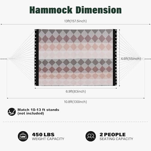 Patio Watcher 13 FT Quick Dry Textilene Hammock - Outdoor Double Hammock - Heavy Duty for Outside - 450 lbs Capacity - Rhomb