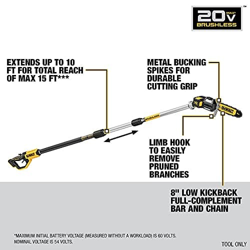 DEWALT 20V MAX* XR® Brushless Cordless Pole Saw (Tool Only-Battery & Charger not included) (DCPS620B)