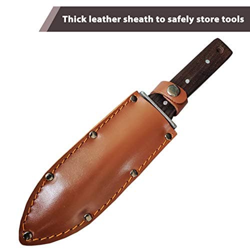 gonicc Professional Hori Hori Garden Knife with Leather Sheath, Protective Handguard, High polished 440 Stainless Steel Blade, Sharpening Stone Included, for Weeding, Digging, Pruning, and Cultivating
