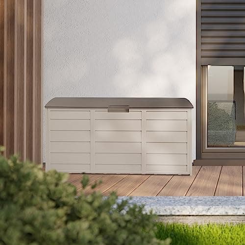 VINGLI 75 Gallon Outdoor Storage Box, Patio Deck Box Furniture with Rolling Wheels, Plastic Storage Containers with Lockable Design, For Garden, Yard, Balcony (Brown)