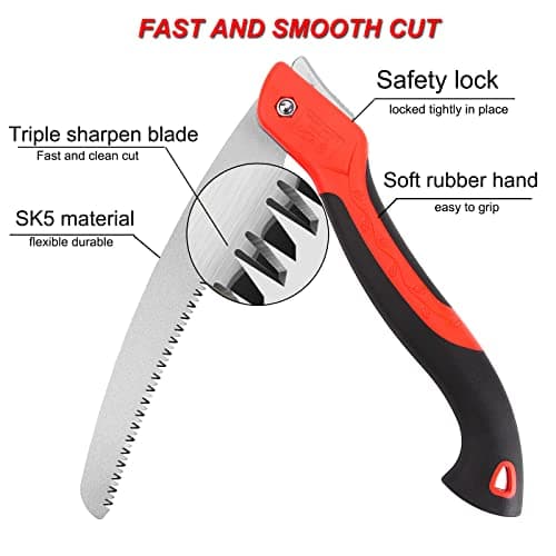 10 Inch Heavy Duty Pruning Saw, Folding Hand Saw with SK5 Curved Blade, Triple-cut Razor Teeth Used for Trees Wood Cutting Camping Gardening Work, Hiking, Landscaping, Tree Trimming