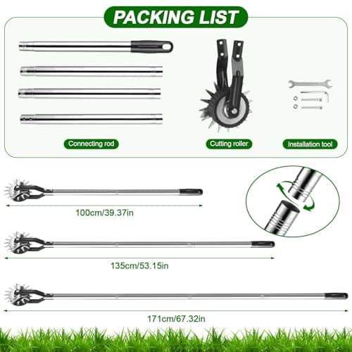 Wheel Rotary Edger Lawn Tool, Sidewalk 66.7Inch Manual Lawn Edger, Grass Edge Trimmer, Adjustable Stainless Steel Handle with Cushion Grip，Soil, Garden and Yard Tool