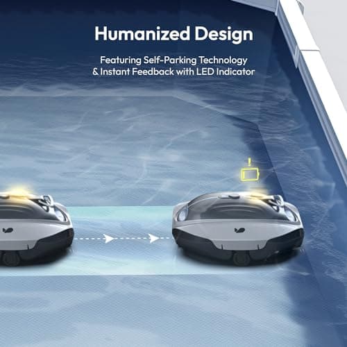 Bubot 300P Robotic Pool Cleaner, Cordless Pool Vacuum with Industry Leading Suction Power, Bluehole Tech, DirtLock Tech, Smart Sensor, Self-Parking for Above-Ground Flat Pools up to 850 Sq.Ft, Silver