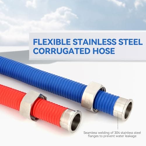 24Inch Flexible Stainless Steel Corrugated Water Heater Connector,1/2"FIP x 1/2"FIP,Flexible Water Heater Hose,Hot and Cold Color Code,304 Stainless Steel Connector and Pipe,PE Protective Layer2Pack