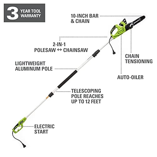 Greenworks 7 Amp (2-In-1) 10-inch Corded Electric Polesaw, PSCS06B01