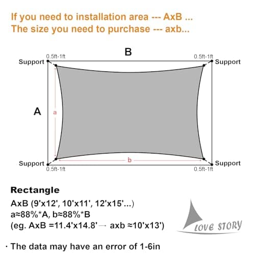 LOVE STORY 8/10/12/13/14/16/20 Rectangle Dark Grey Sun Shade Sail Canopy UV Block Cover for Outdoor Patio Garden Backyard, 8' x 12' Dark Grey