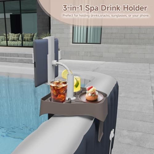 3-in-1 Adjustable Hot Tub Tray Table with Cup Holder Phone Holder, Fits for Outdoor Inflatable Pools/Spas Caddy Drink Tray, Must Have Hottub Accessories for Adults