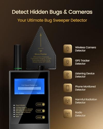 Hidden Camera Detector, GPS Tracker Detector, Hidden Bug Sweeper Detector for Hotel, Airbnb, Travel