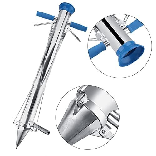 Mokernali Long Handled Bulb Planter Tools Manual Plant Transplanter Hand Dibber Garden Tools with Soft Grip and Pedal for Plants Vegetables Seedling Tool(Dual Handle)